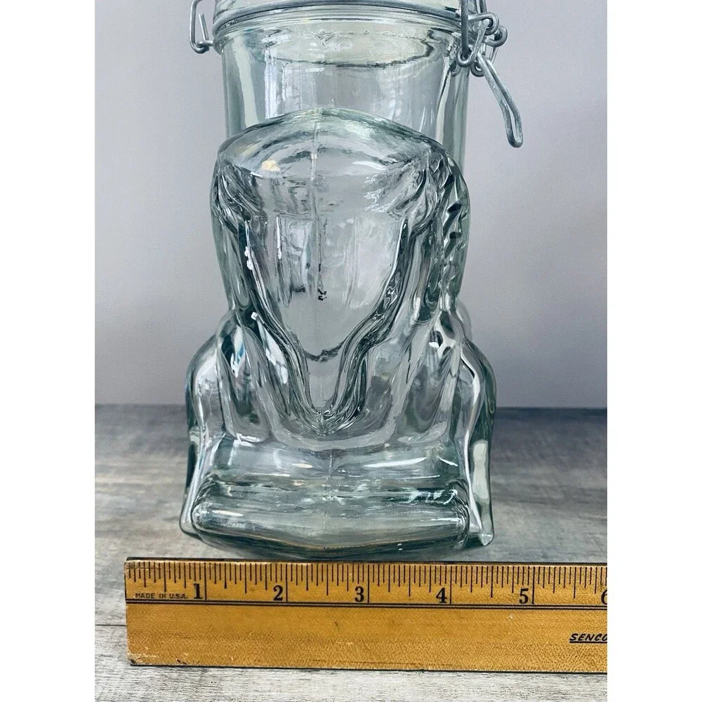 Vintage Large Carousel Rocking Horse Clear Thick Glass Canister Mason Jar Cookie